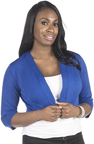 Designer NY Women Elbow Sleeve Cropped Bolero Cardigan - Shrugs (8, Blue)