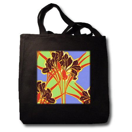 Art Nouveau Bright Floral Design - Black Tote Bag JUMBO 20w X 15h X 5d