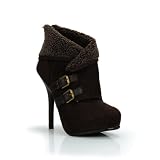 Cuffed Shearling High Heel Ankle Bootie Dark Chocolate