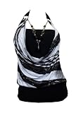 Plus size Black Glitter print Necklace accented O-ring strap top