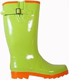 Women's Lime Green and Orange Rubber Rain Boots
