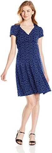 Leota Women's Maternity Sweetheart Short Sleeve Dress, Navy/Powder Blue Confetti Dot, X-Large