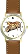 Leopard Cat - WATCHBUDDY&reg; DELUXE TWO-TONE THEME WATCH - Arabic Numbers - Brown Leather Strap-Size-Large ( Men's Size or Jumbo Women's Size )