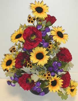 Sunflowers & Poppy Flowers in Decorative Container