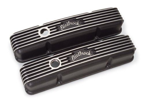 Edelbrock 41443 Black Classic Valve Cover with Breather Hole and Oil-Fill Cap