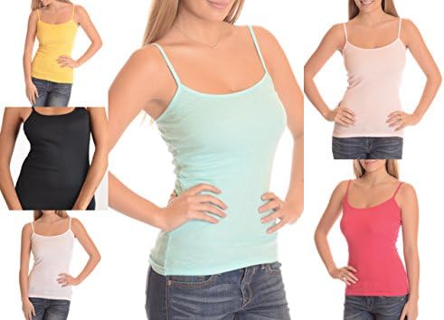 6-pack: Camisoles with Adjustable Straps Premium 100% Cotton (Large)