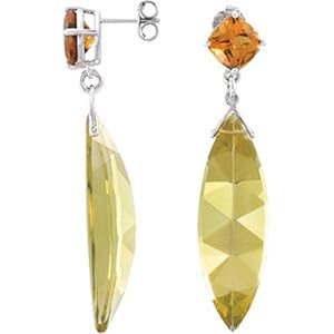 Genuine Lime Quartz & Citrine Earrings Sparkling Sterling Silver