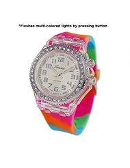 GENEVA PLATINUM Silicone Rubber CZ Light Up Watch Multi Color