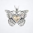 Butterfly with Heart Pendant in Sterling Silver and 14kt Gold, #8269