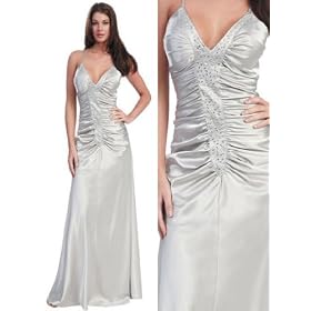 1100 V-NECK SATIN PARTY COCKTAIL PROM EVENING DRESS