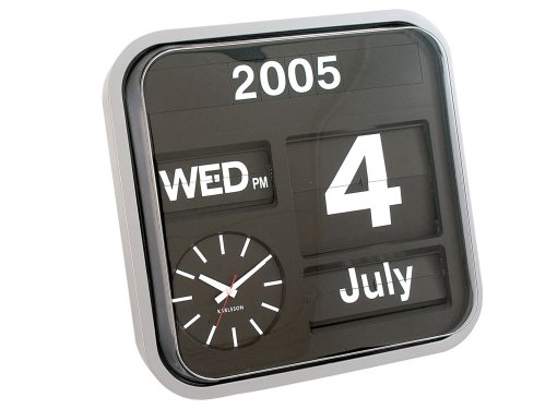 Karlsson LARGE Flip Calendar Wall Clock - Silver