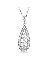 Vintage Diamond Teardrop Pendant Necklace 14k White Gold (0.25ct)
