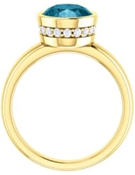 18K Yellow Gold 10.00x8.00mm Oval Cut London Blue Topaz and Diamond Ring -- LIFETIME WARRANTY
