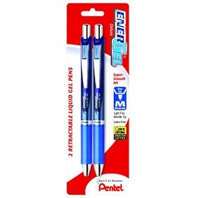 Pentel EnerGel  Deluxe RTX Retractable Liquid Gel Pen, 0.7mm, Needle Tip, Blue Ink, 2 Pack (BLN77BP2C)