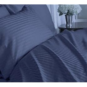 Hotel Concepts 550 Thread Count 100% Egyptian Cotton Sateen Stripe Single Ply Yarn Bed Sheet Set (Navy Blue) King.