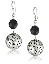Lois Hill "Black Onyx Bead" Black Onyx and Silver Double Ball Drop Earrings