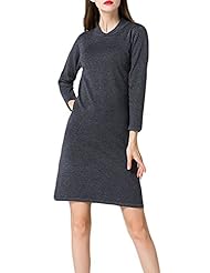 V-neck Sweater Slit Chiffon/Cotton/Knit Long Sleeves Midi Dress 