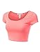 JJ Perfection Women's Solid Basic Short Sleeve Stretch Scoop Neck Crop Top