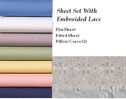 White Color Queen Size Sheet Set with Embroidery Lace