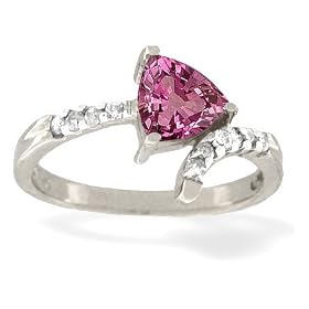 14K White Gold Genuine Trillion Pink Tourmaline and Diamond Ring by Jewels For Me