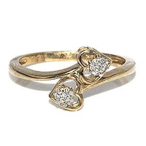 Twin Heart Ring 0.05ct 10K Yellow Gold Promise Fashion Ring
