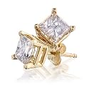 14K Yellow Gold Princess Diamond 4-Prong Stud Earrings (1/4ctw, J-K, I2-I3)