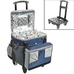 Rolling 60-can Cooler By California Innovations With Detachable Personal Cooler and All Terrain Cart Navy Blue