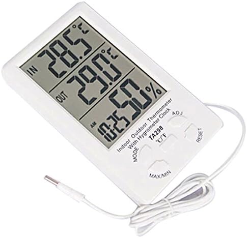 Aquat Indoor Outdoor LCD Digital Solar Temperature Meter Humidity Thermometer Time Clock with Outdoor Temperature Sensor TA298