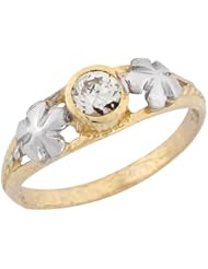 10k Two Tone Real Gold Round White CZ Modern Designer Baby Girls Ring