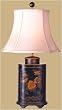 Asian D&eacute;cor - 27" Chinese Black Lacquer Tea Jar Bedside Lamp w/ Hand painted Birds & Flowers