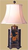 Asian D&eacute;cor - 27" Chinese Black Lacquer Tea Jar Bedside Lamp w/ Hand painted Birds & Flowers
