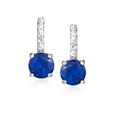 Sterling Silver Simulated Sapphire and Cubic Zirconia Round Drop Earrings by Cheline