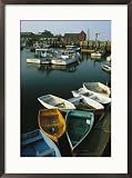 Skiffs tied up at a dock in the inner harbor at Rockport Photography Framed Art Poster Print, 21x29