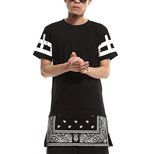 Vikoros Unisex Cashews Hip Hop Side Zip up Extra Long T-shirts