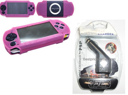 Pink Skin Cover for Sony Psp + Car Charger Cigarette Lighter Adapter for Sony PSP