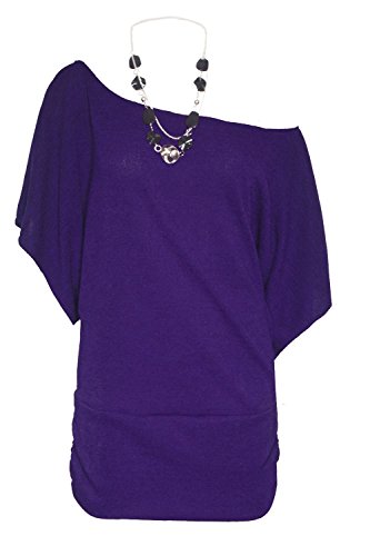 Oops Outlet Women's Knitted Off Shoulder Batwing Sleeve Top With Necklace