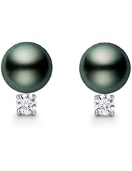 PremiumPearl 10-11mm AAA Quality Black Tahitian Pearl Earrings 14K/18K Gold and Diamonds