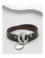 Green Heart Leather Bracelet In White Base