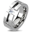 Spikes Solid Titanium Triple Cubic Zirconia Band Ring
