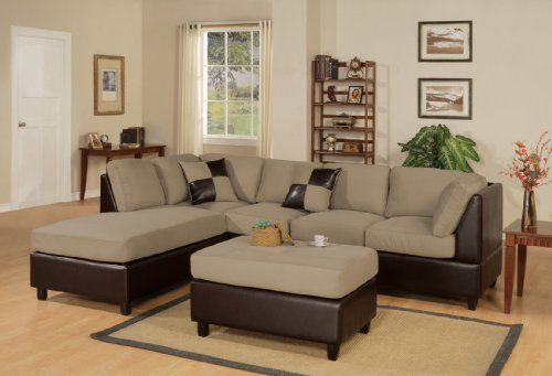 Huntington 3-pcs Sectional Sofa Set w/ Ottoman Reversible in Pebble Color