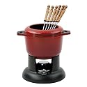 Chasseur Cast Iron Traditional Fondue Set with Removable Rim & 6 Forks Red