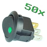 50PC New 16A 12V Round Rocker Toggle Switch Green LED SPST For All 