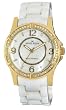 AK Anne Klein #10/9588MPWT Women's Gold Tone Swarovski Accented White Ceramic Watch