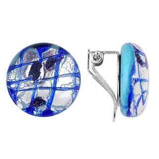 Antica Murrina Veneziana Aida   Blue and Silver Murano Glass Clip on Earrings