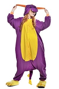 NEWCOAPLAY Unisex Onesies Pajamas Kigurumi Cosplay Sleepsuit Costume (L, Purple Dinosaur)