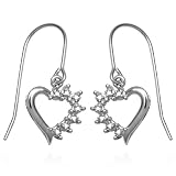 Sterling Silver Diamond Open Heart Wire Earrings