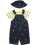 : Baby Togs 2 Pc Denim Overalls & Yellow Striped s/s Top w/ Denim Hat 6/9m