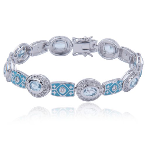  Sterling Silver Blue Topaz and Diamond Enamel Bracelet, 7.25