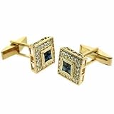 18k Gold Over Silver Blue And Diamond Cz Pave Square Filigree Cufflinks
