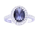 14K Yellow or White Gold Medium Oval Gemstone and Diamond Engagement Ring-Iolite-full, half sizes from 5-8.5